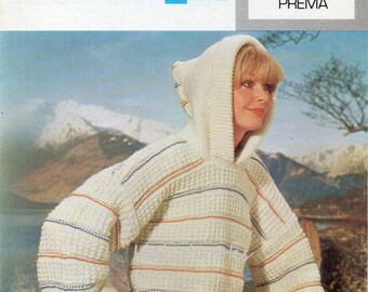 Vintage Hooded Sweater Knitting Pattern, Ladies Jumper (32-38 inch) (PDF Download)