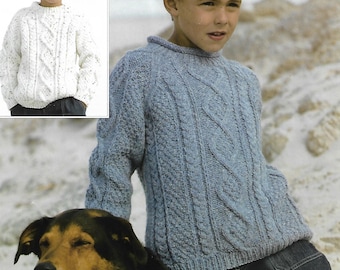 Vintage Childrens Aran Sweater KNITTING PATTERN Pdf Childs Cable Crew ...