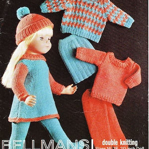 doll clothes KNITTING PATTERN pdf download doll dress tights jumper trousers skirt 16-20 inch doll DK / light worsted / 8ply yarn