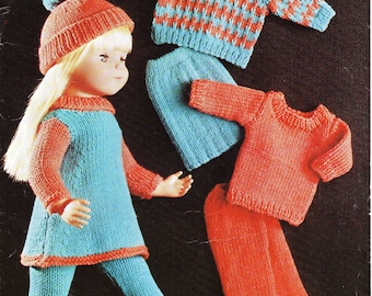 doll clothes KNITTING PATTERN pdf download doll dress tights jumper trousers skirt 16-20 inch doll DK / light worsted / 8ply yarn