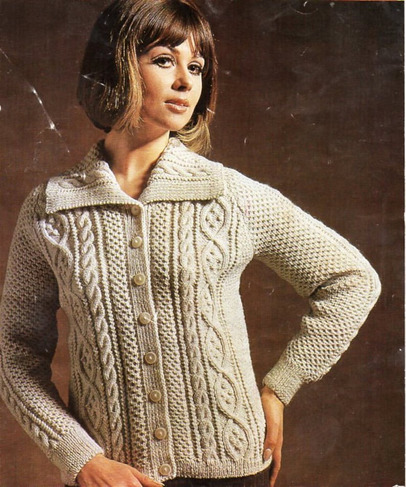 Vintage womens aran jacket knitting pattern pdf ladies cable Etsy