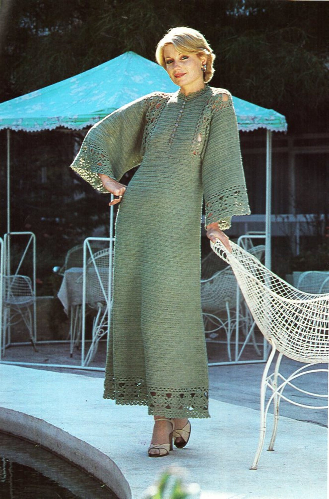 Vintage 70s Crochet Kaftan Pattern, Ladies Evening Dress (32-38 Inch) (PDF Pattern)