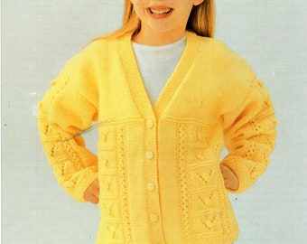 childrens cardigan KNITTING PATTERN pdf download girls v neck patterned jacket 22-32 inch chest DK / light worsted / 8ply yarn