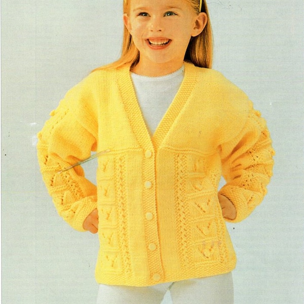 childrens cardigan KNITTING PATTERN pdf download girls v neck patterned jacket 22-32 inch chest DK / light worsted / 8ply yarn