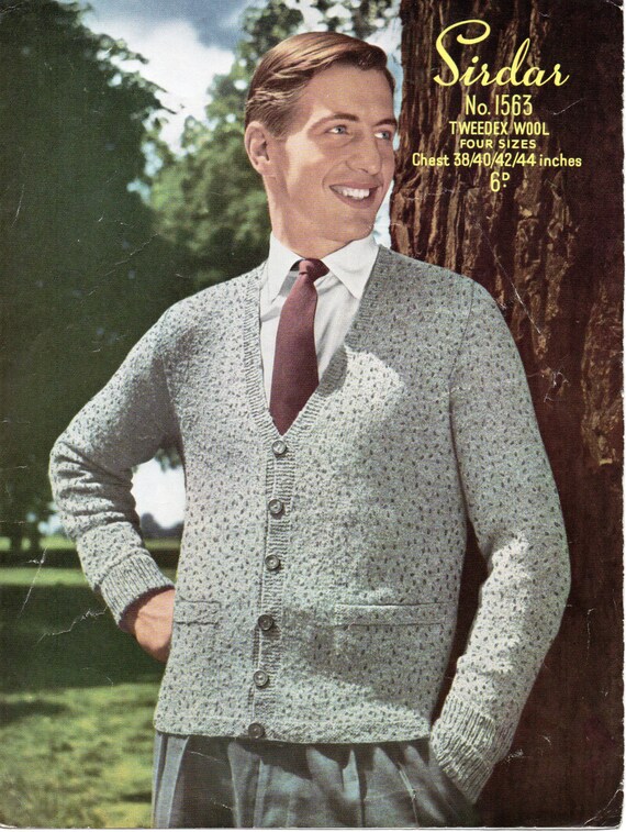 Mens Cardigan Knitting Pattern Pdf Mens Jacket Vintage 50s 38-44 