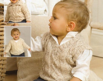 baby childrens tank top sweater KNITTING PATTERN pdf download slipover v neck sweater 16-26 inch chest DK / light worsted / 8ply yarn