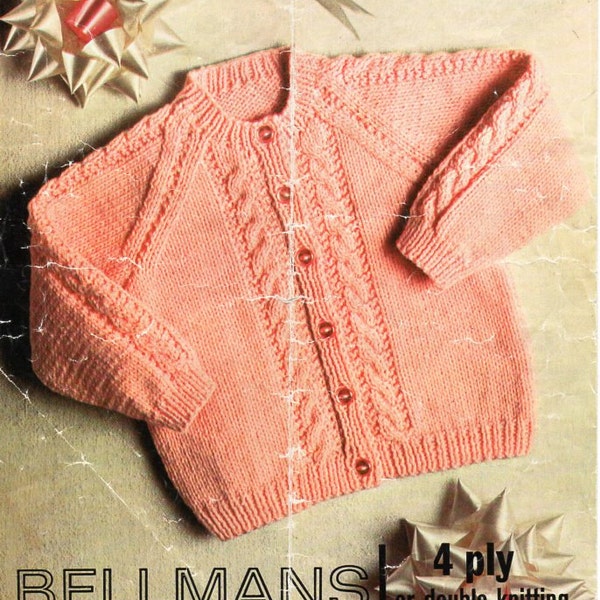 baby / childs cable cardigan knitting pattern PDF 4ply or DK cable jacket Vintage 70s 18-26 inch 4 ply DK 8 ply instant download