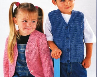 childrens cardigan waistcoat KNITTING PATTERN pdf download childs jacket vest 20-30 inch chest DK / light worsted / 8ply yarn