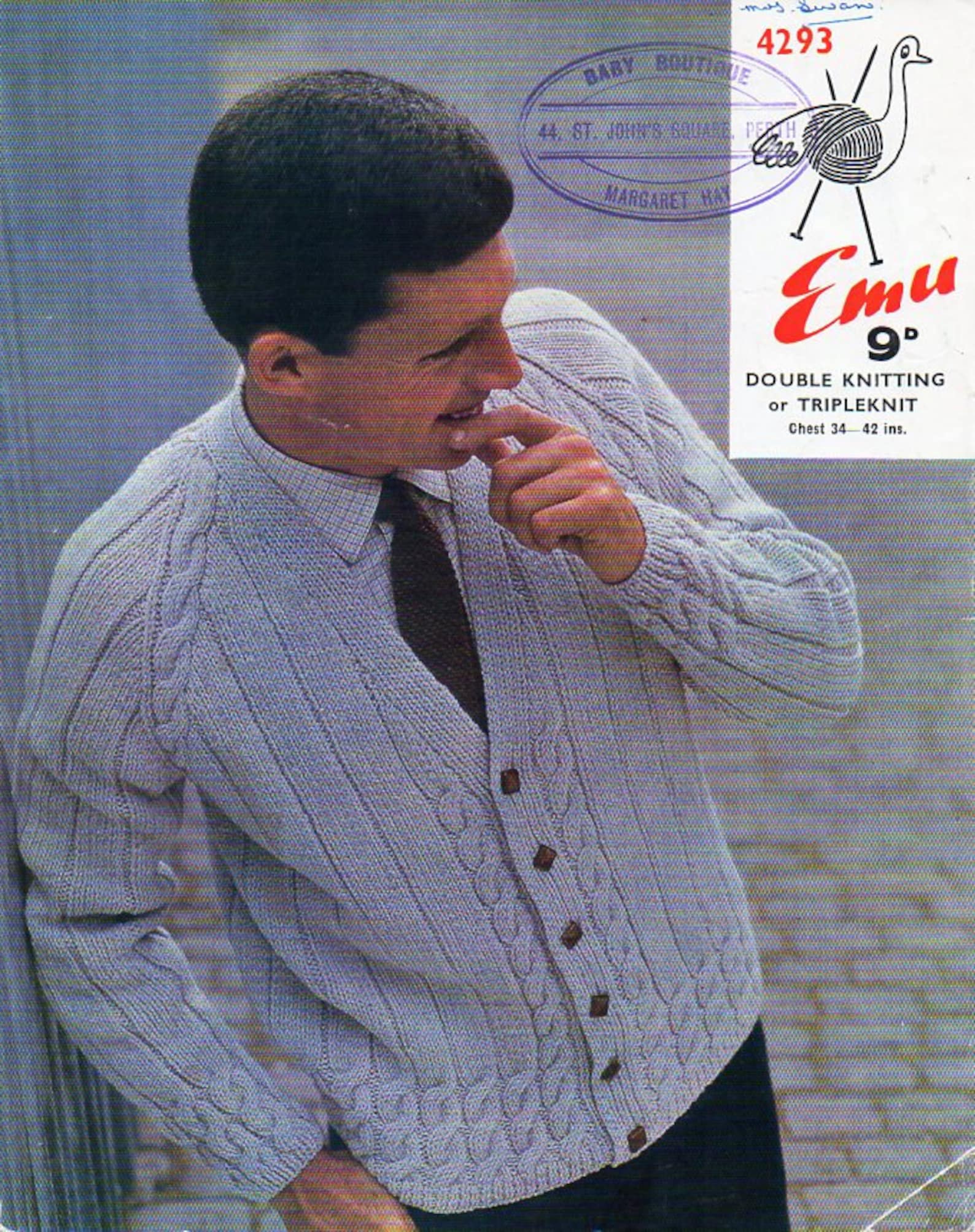 Vintage Mens Cardigan Knitting Pattern Pdf Mens DK Cable Etsy
