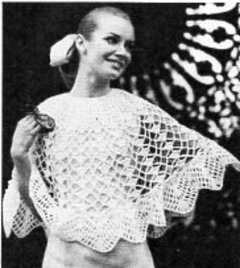 Vintage 70s Crochet Poncho Pattern, Lacy Womens Poncho (PDF Download) image 2