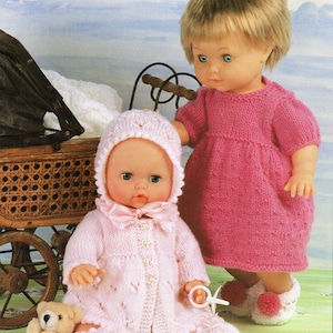 baby doll clothes KNITTING PATTERN pdf download baby doll matinee coat bonnet bootees dress outfits 12-22 inch doll DK & 4ply yarn