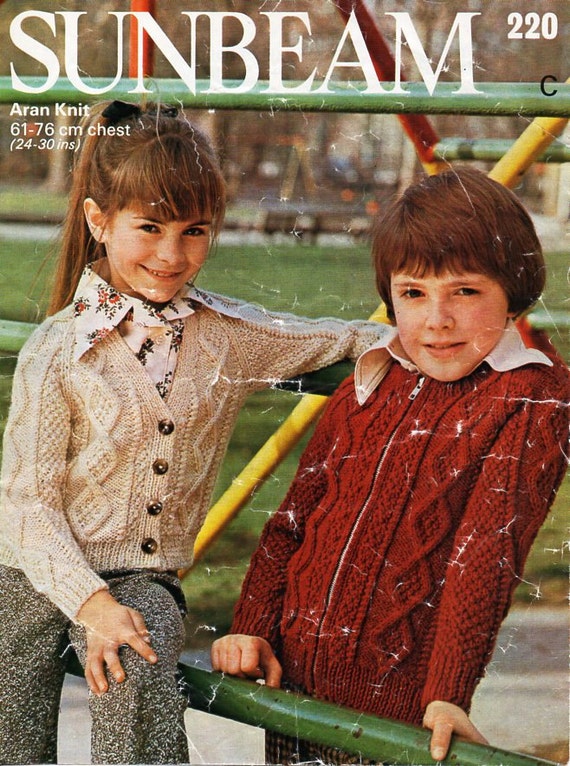 Vintage Childrens Aran Cardigan Knitting Pattern Pdf Cable Jacket