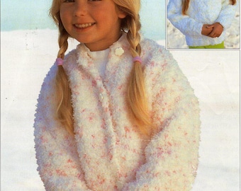 childrens chenille cardigan KNITTING PATTERN pdf download girls jacket v or round neck 22-30 inch chenille Chunky / bulky / 12ply yarn