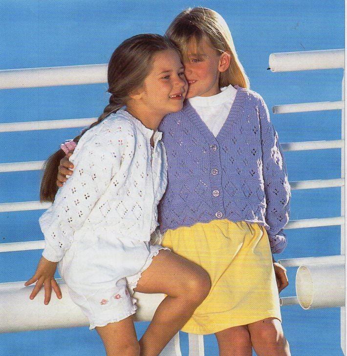 girls lacy cardigan KNITTING PATTERN pdf download childrens baby jacket v neck round neck 22-30 inch chest DK / light worsted /8ply yarn
