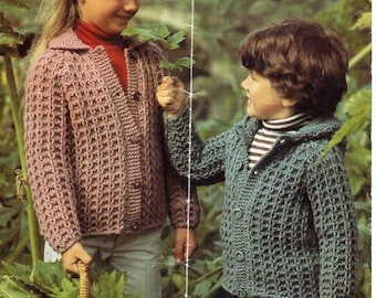 childrens jacket KNITTING PATTERN pdf download childs chunky cardigan with hood or collar 22-26 inch chest chunky / bulky yarn