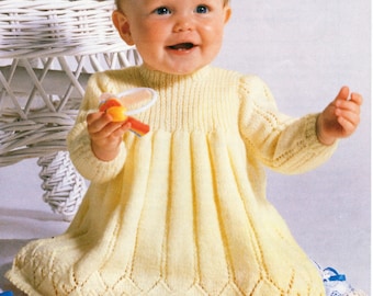 baby dress KNITTING PATTERN pdf download baby girls long sleeve dress 18-20 inch chest 4ply yarn Baby Knitting Pattern pdf