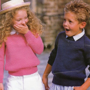 childrens classic sweater KNITTING PATTERN pdf download childs round neck jumper 24-32 inch chest DK / light worsted / 8ply yarn