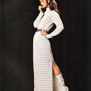 womens crochet maxi dress crochet pattern pdf ladies retro crochet dress long dress Vintage 70s 86-91cm 4ply fingering Instant Download