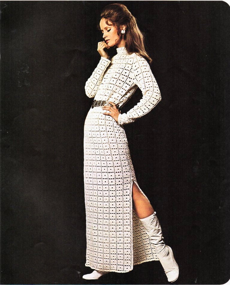 30 Maxi Dress Crochet Patterns to Make Stunning Handmade Outfits 10 Vintage 1970s Womens Retro Maxi Dress