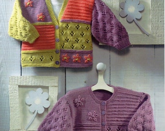 baby childrens patchwork cardigan KNITTING PATTERN pdf download embroidered girls jacket 16-26 inch chest DK / light worsted / 8ply yarn