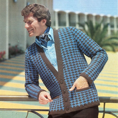 Vintage Mens Crochet Cardigan Crochet Pattern Pdf Mans Crochet Etsy