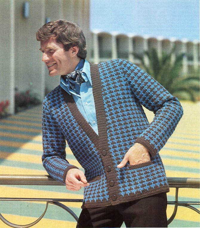 vintage mens crochet cardigan crochet pattern pdf mans crochet jacket 34-44  inch aran 10ply worsted pdf instant download