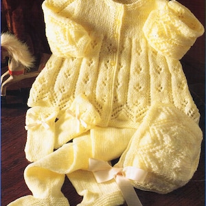 baby pram set KNITTING PATTERN pdf download baby matinee coat leggings bonnet mitts matinee jacket 16-22 inch chest 4ply / fingering yarn