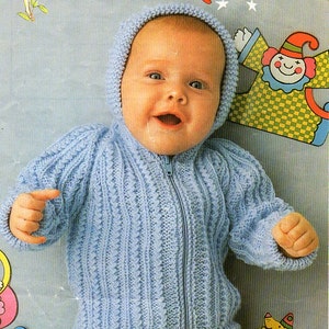 baby jacket with hood kntting pattern pdf baby hooded cardigan with zip hoodie 18-20 inch DK light worsted 8ply Instant download