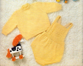 vintage baby romper suit sweater knitting pattern pdf 4ply rompers jumper 18-21 inch 4ply fingering pdf Instant Download