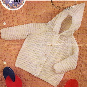 baby hooded jacket knitting pattern pdf DK baby cardigan with hood Vintage 70s 20-22 inch DK light worsted 8ply Instant download