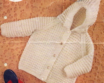 Vintage 70s Baby Hooded Jacket Knitting Pattern, 20-22" (PDF Pattern)