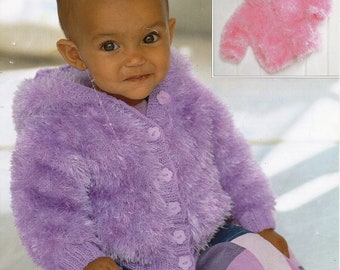 baby toddler childs furry jacket with hood KNITTING PATTERN pdf download girls fur hooded cardigan 18-28 inch chest eyelash DK yarn