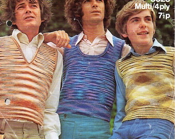 Vintage Mens Tank Top Knitting Pattern PDF, 30-38 inch (Instant Download)