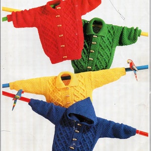 baby childrens aran jackets KNITTING PATTERN pdf download childs cable hooded cardigan collar 20-26 inch Aran / worsted /10ply yarn