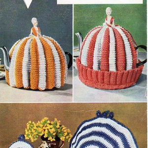 Vintage knitted crinoline doll tea cosy cozy & nest . crochet tea and egg cosies cozies , Knitting and crochet pattern PDF DK 8ply Download
