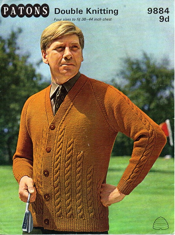 PDF of vintage women/'s knitting pattern from the 1950/'s. Cables Cardigan sizes 38 to 52 or men/'s for him or her bustchest 36-50