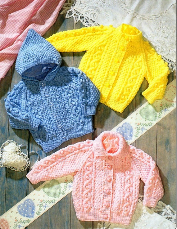 Baby Childrens Aran Cardigan KNITTING PATTERN Pdf Download Childs