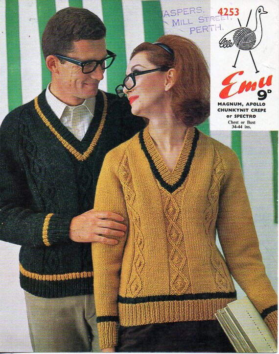 Vintage womens mens childrens sweater knitting pattern pdf ladies crew neck jumper 26-44 chunky bulky 12ply pdf instant Download