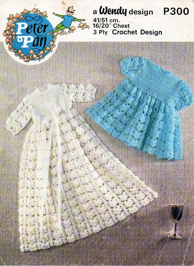 vintage baby crochet Christening gown crochet pattern pdf baptism robe baby girl crochet dress 16-20 3ply light fingering instant download image 1