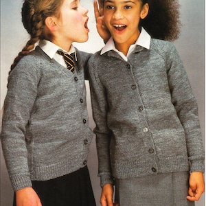 childrens school cardigan KNITTING PATTERN pdf download childs v neck round neck jacket 24-34inch chest 4ply / fingering yarn