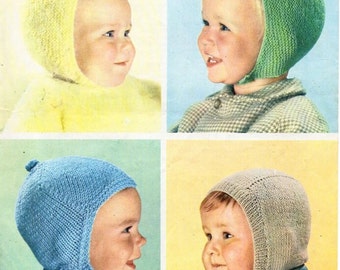 baby hats KNITTING PATTERN pdf download 3ply / DK  baby bonnet helmet balaclava 0-18 months 3ply and Double Knitting yarn