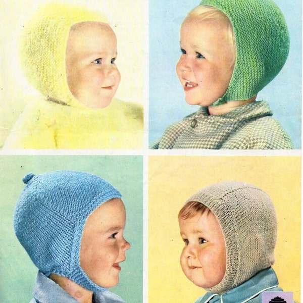 baby hats KNITTING PATTERN pdf download 3ply / DK  baby bonnet helmet balaclava 0-18 months 3ply and Double Knitting yarn