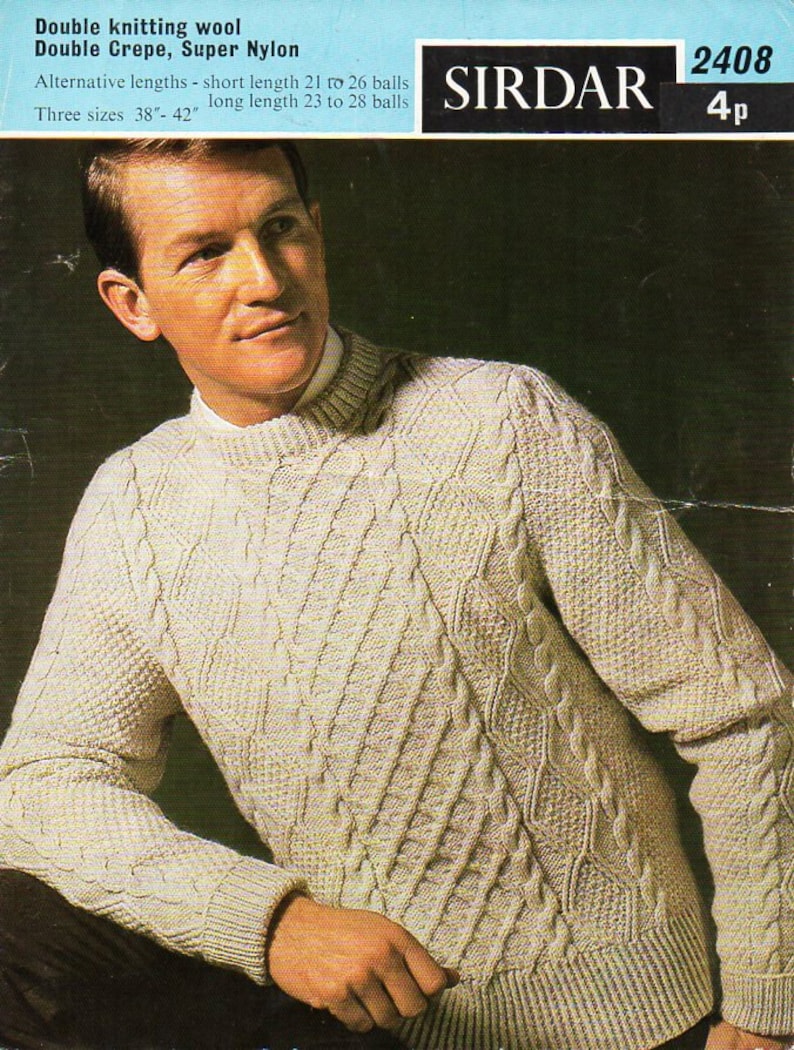 Mens Aran Sweater Knitting Pattern PDF Mens Aran Jumper Crew Etsy UK