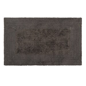 May include: A dark gray bath mat with a slightly lighter gray border.