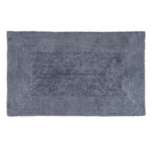 May include: A gray bath mat with a textured surface and a slightly darker border.
