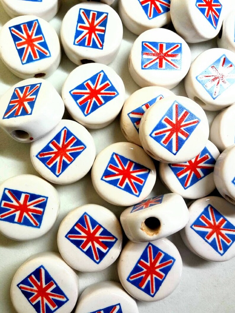Flag Beads Ceramic 21mm Round Disc Singapore Canada Brazil Etsy