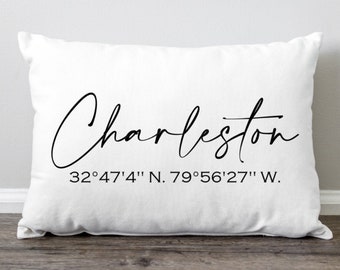 Custom Location Pillow, Longitude Latitude Pillow, Hometown Pillow Cover