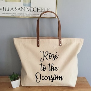 Rose zum Anlass Canvas Tote mit Ledergriffen, Brautparty Tragetasche, Rose Wein Liebhaber