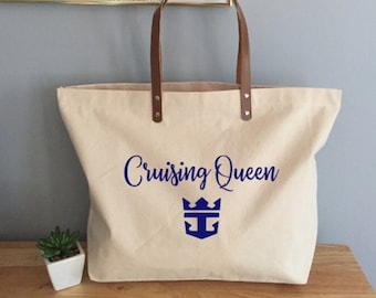 Cruising Queen Tote Bag, Cruise Tote Bag, Cruise Beach Bag, Nautical Tote Bag