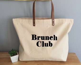 Brunch Club Tote Bag, Girls Weekend Tote Bag, Brunch Tote Bag With Leather Handles
